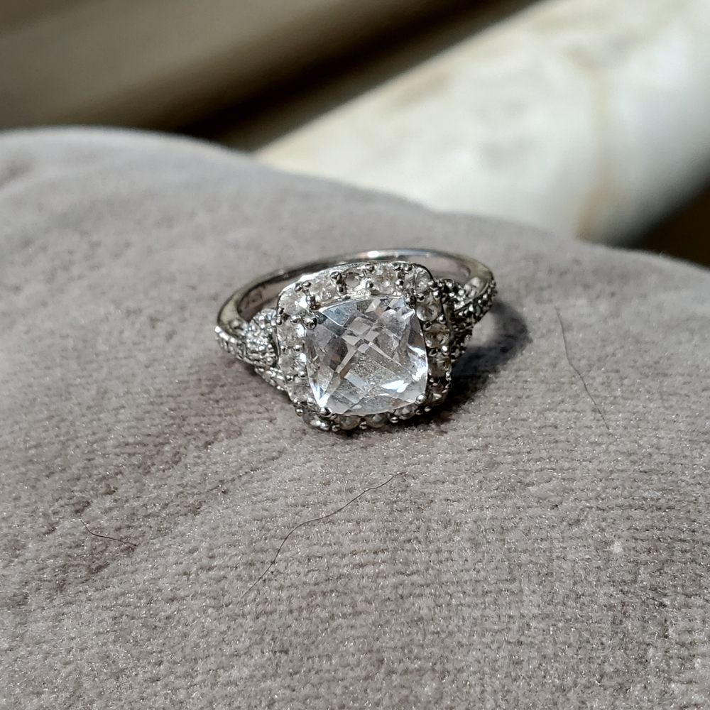 Zales cushion cut sterling silver ring sz 9
